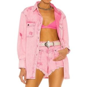 Retrofete Doreen Vintage Pink Denim Button Down Jean Shirt Distressed Revolve
